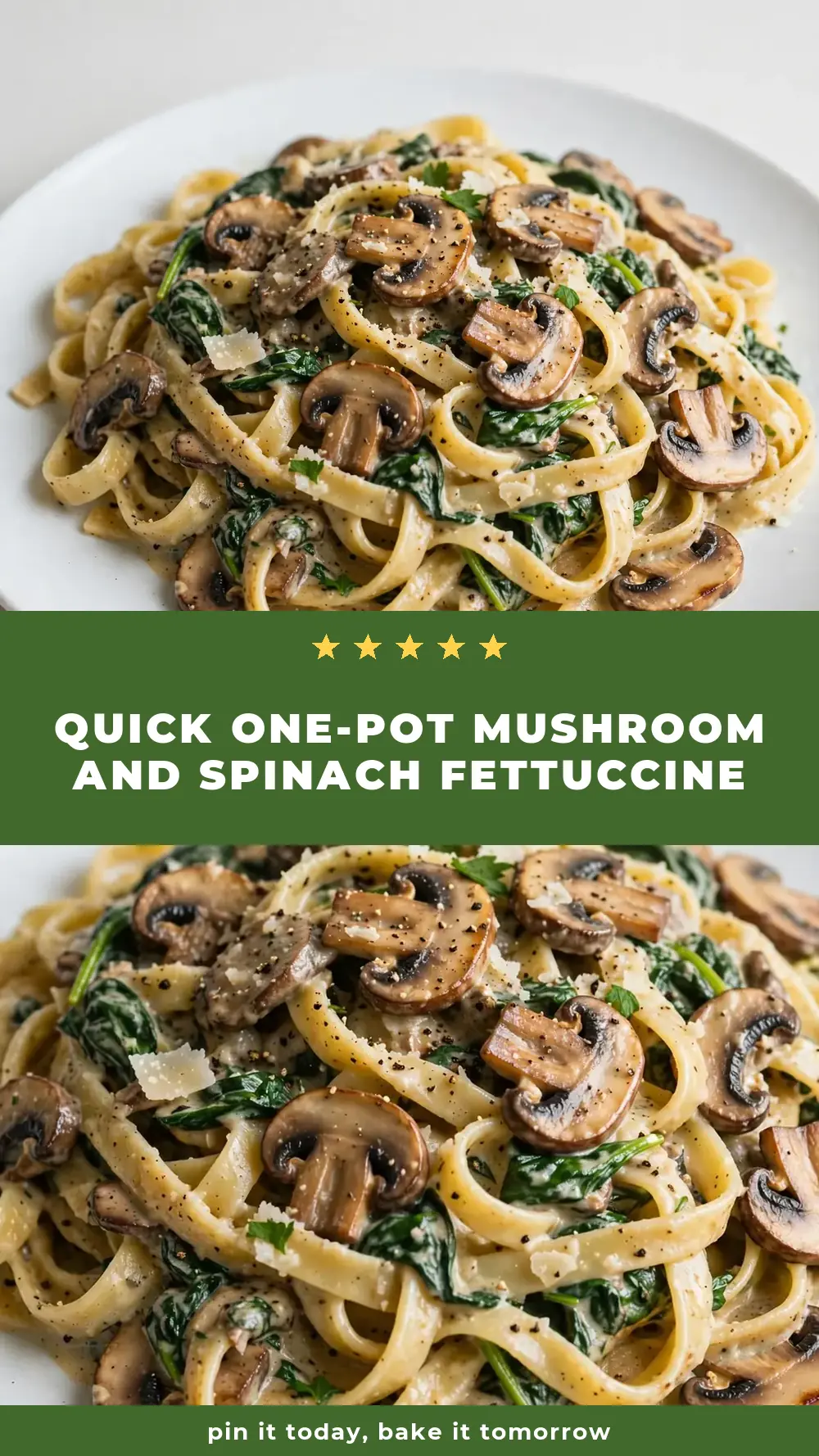 Save One-Pot Mushroom and Spinach Fettuccine to Pinterest