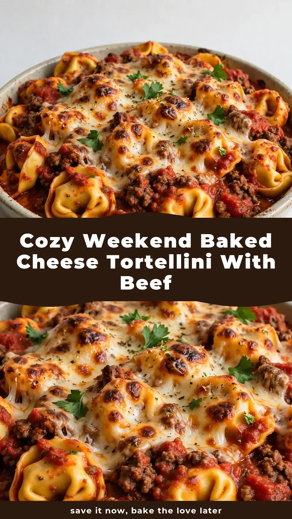 Save Baked Cheese Tortellini with Beef Marinara to Pinterest