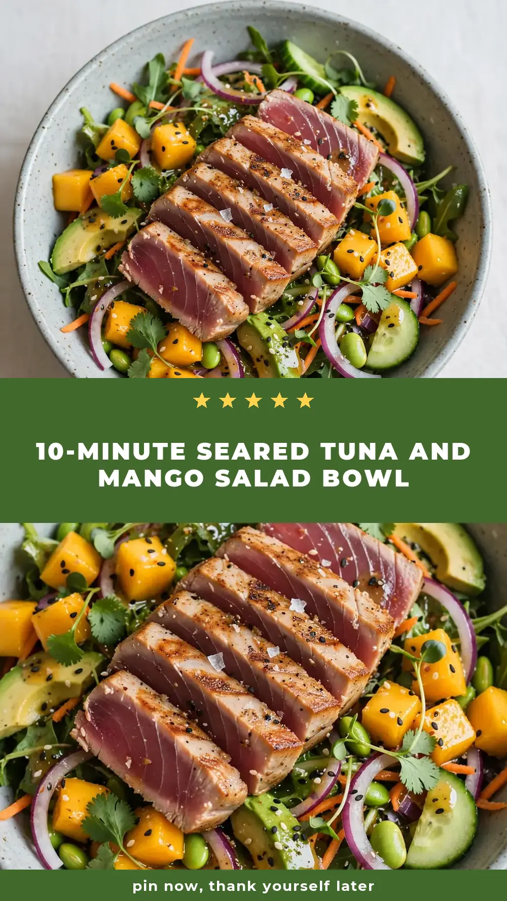 Save Seared Tuna and Mango Salad Bowl to Pinterest