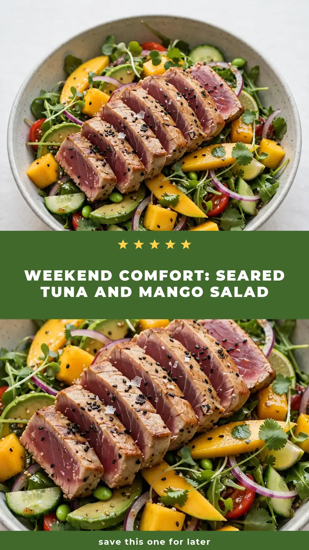 Save Seared Tuna and Mango Salad Bowl to Pinterest
