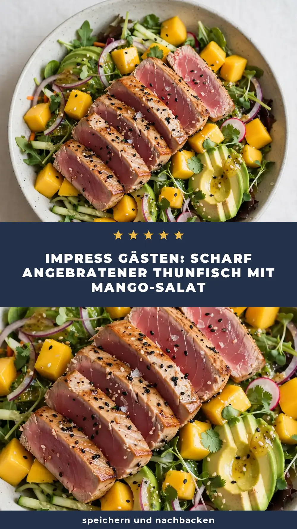 Save Seared Tuna and Mango Salad Bowl to Pinterest