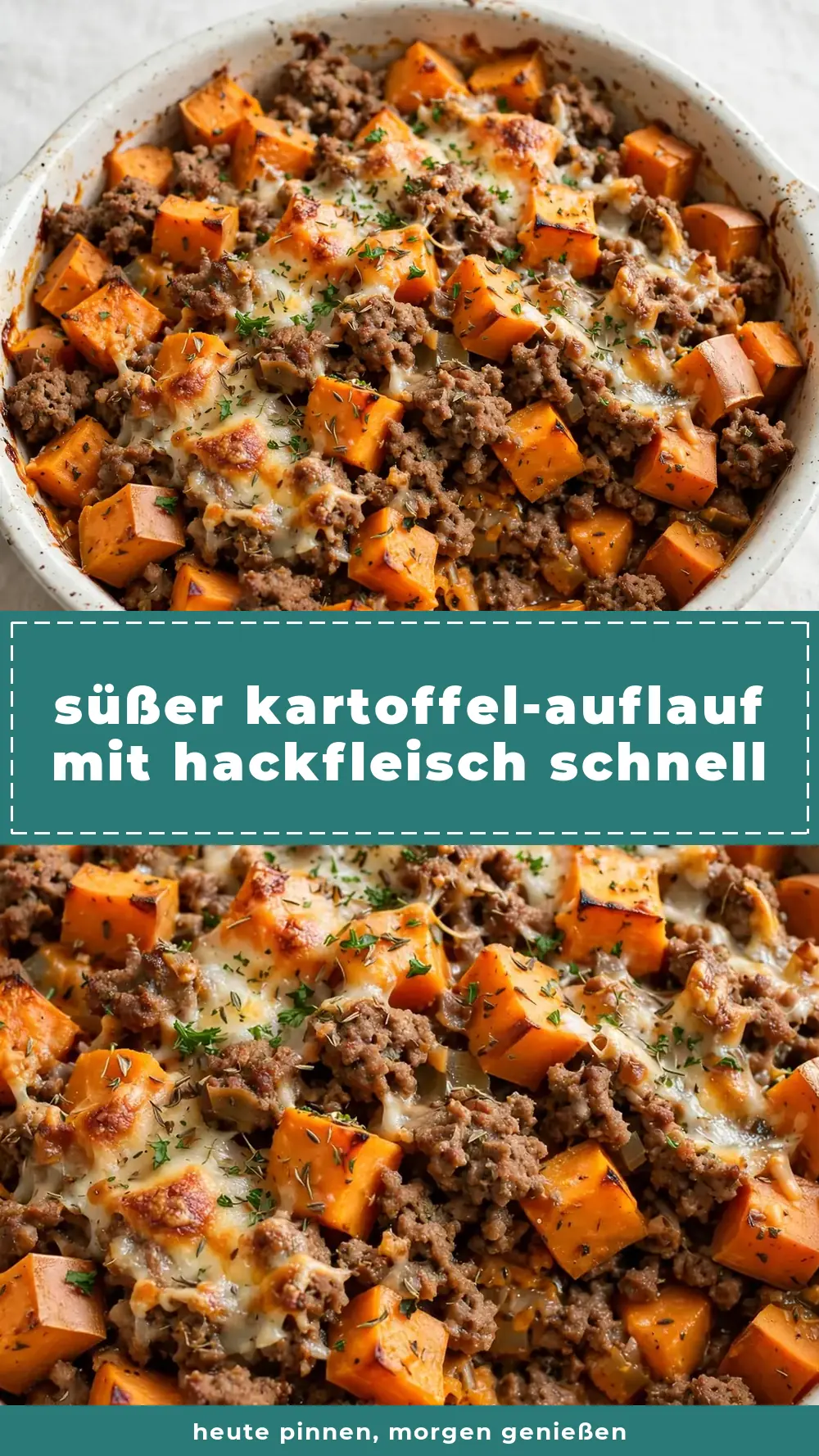 Save savory sweet potato and ground beef bake to Pinterest