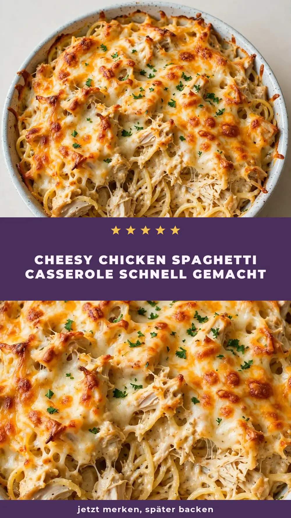 Save cheesy chicken spaghetti casserole to Pinterest