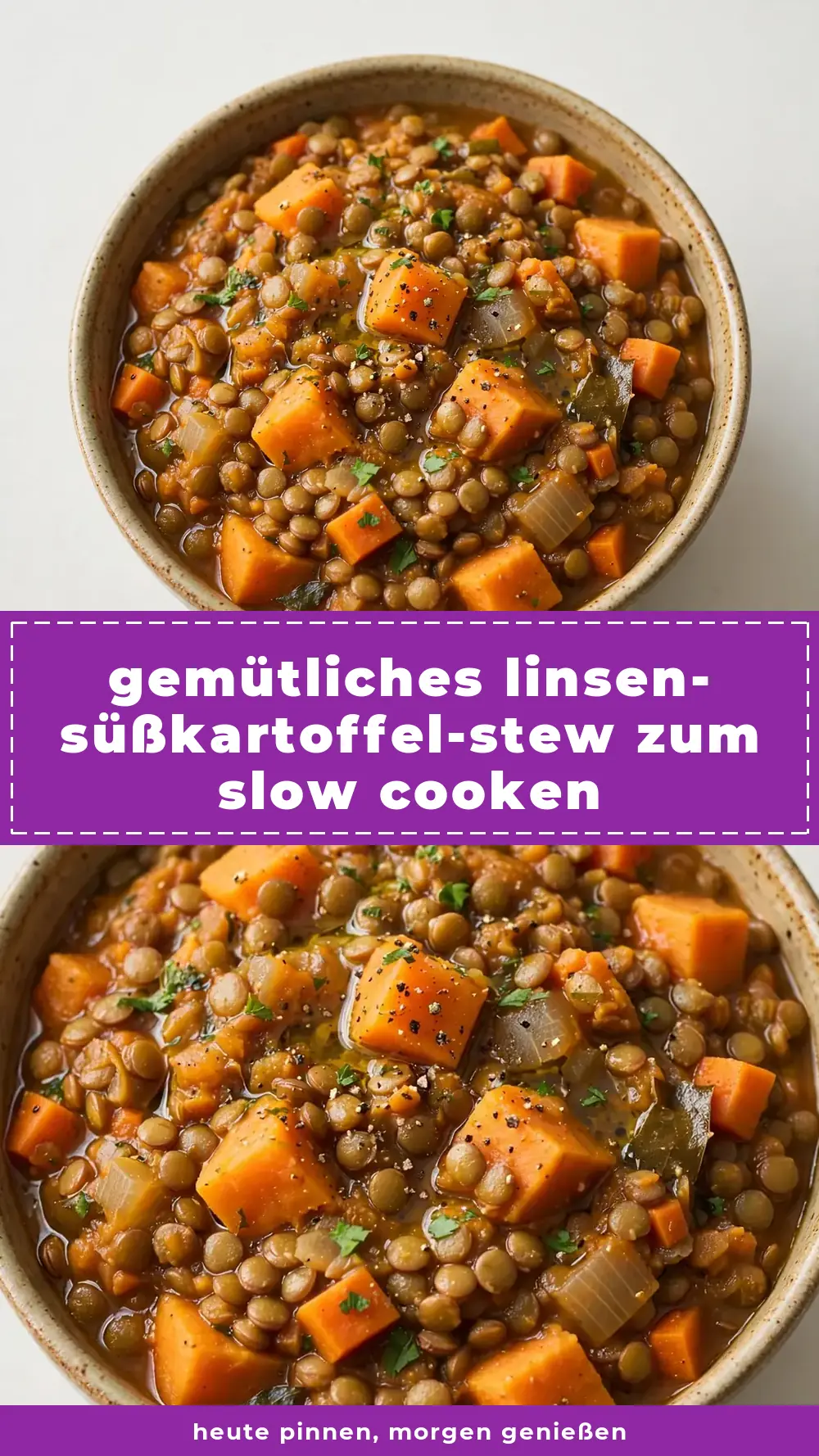 Save cozy lentil sweet potato stew to Pinterest