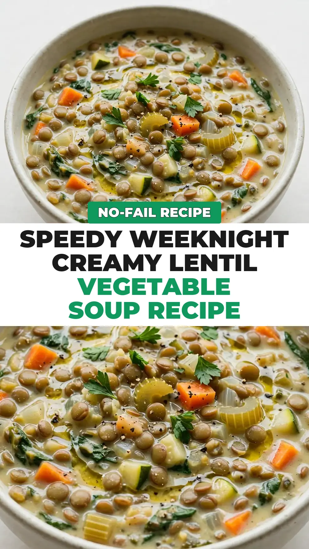 Save creamy lentil vegetable soup recipe to Pinterest