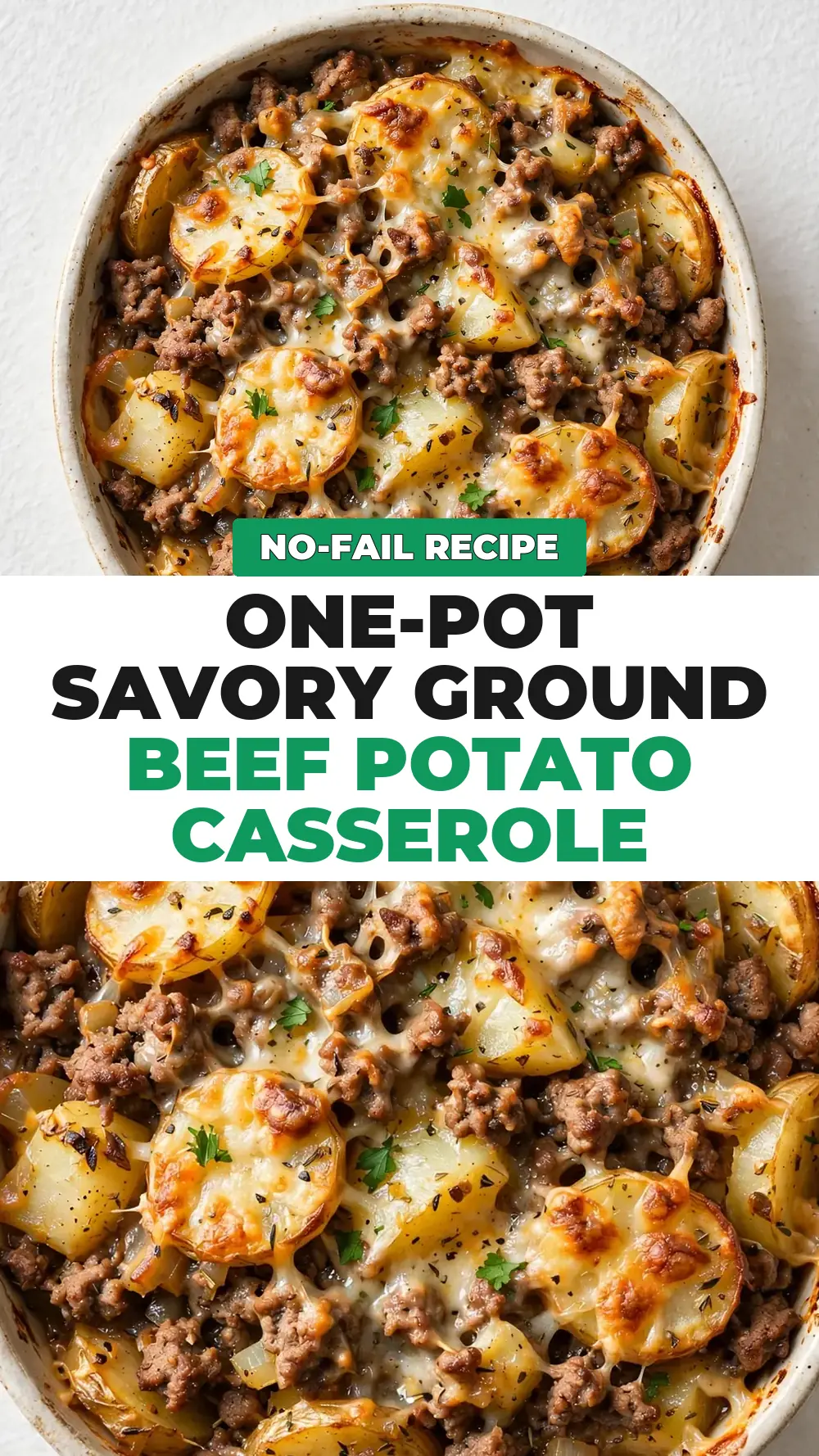 Save savory ground beef potato casserole to Pinterest