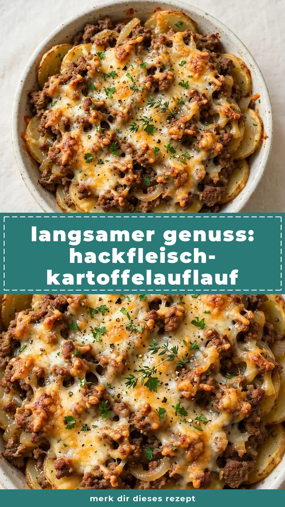 Save savory ground beef potato casserole to Pinterest