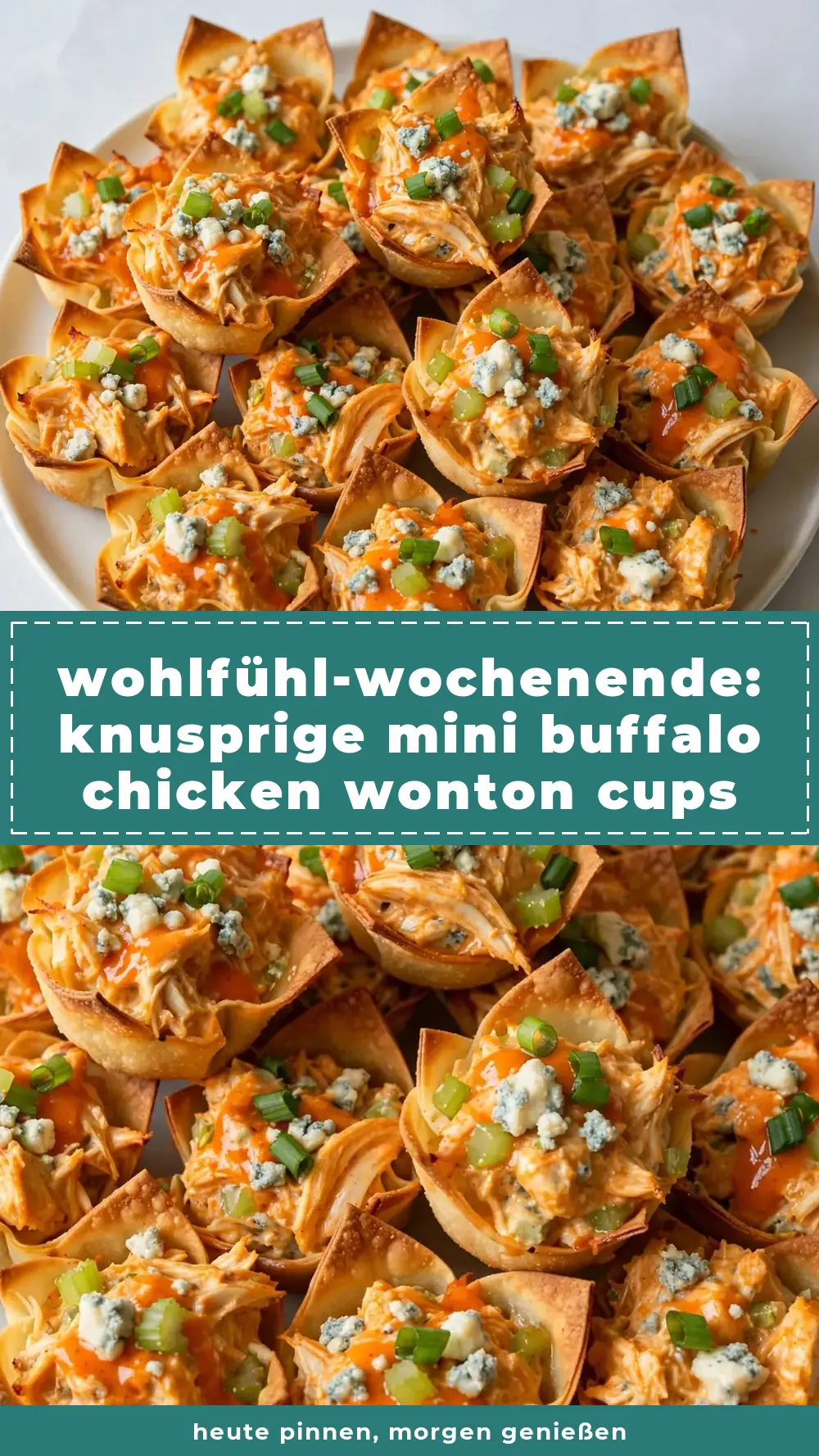 Save mini buffalo chicken wonton cups to Pinterest
