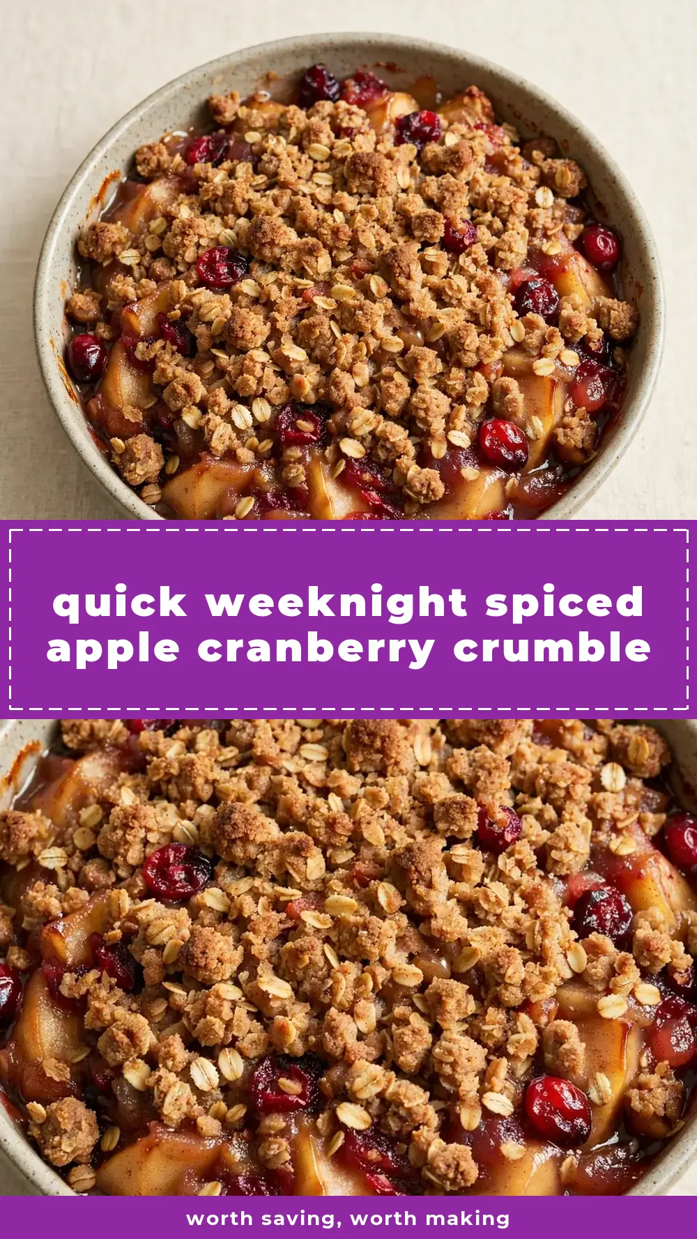 Save spiced apple cranberry crumble recipe to Pinterest