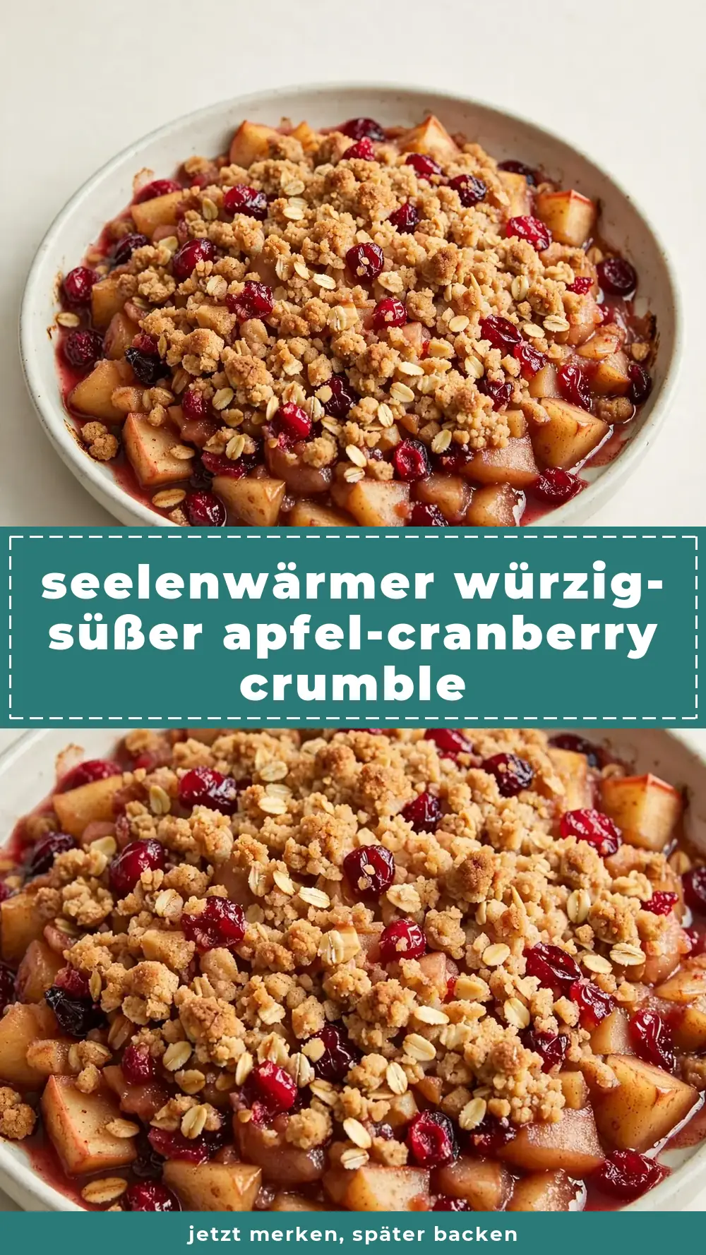 Save spiced apple cranberry crumble recipe to Pinterest