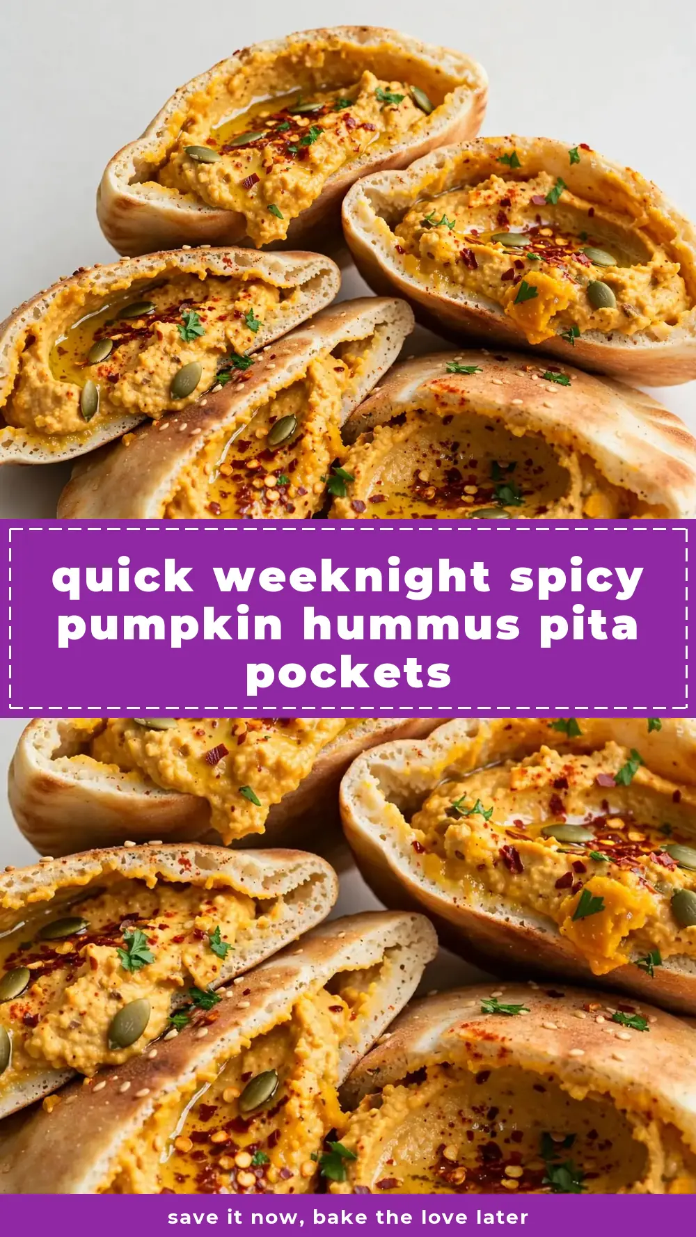 Save spicy pumpkin hummus pita pockets to Pinterest
