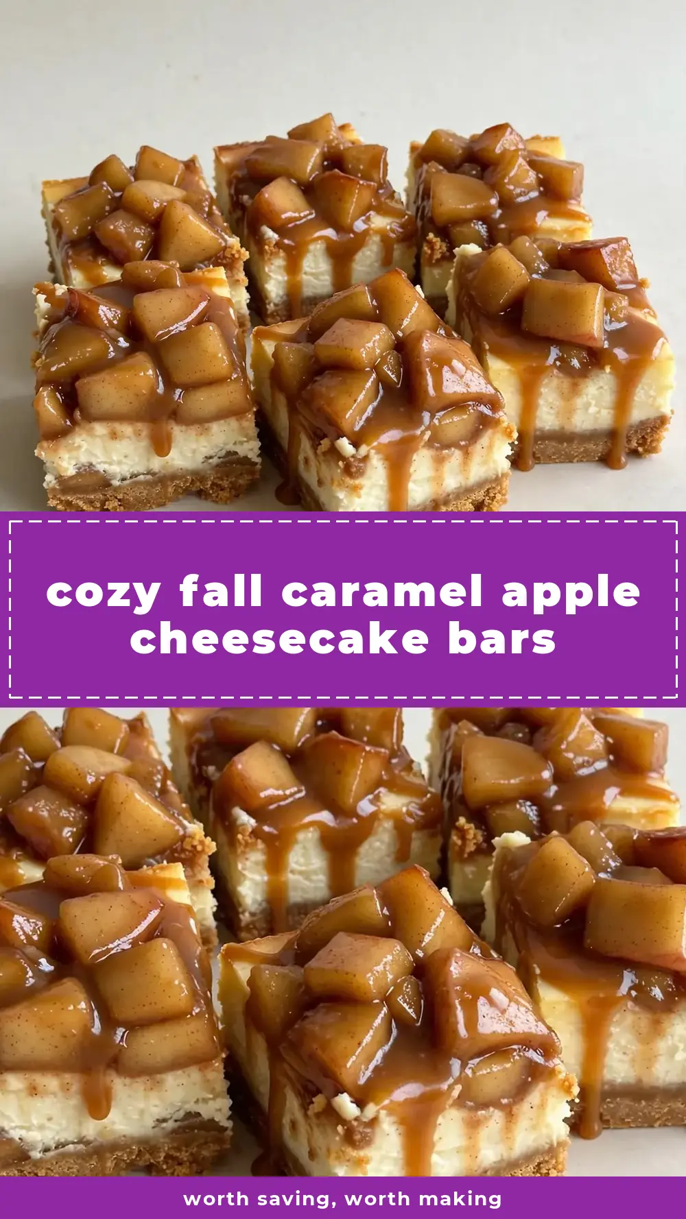 Save caramel apple cheesecake bars to Pinterest