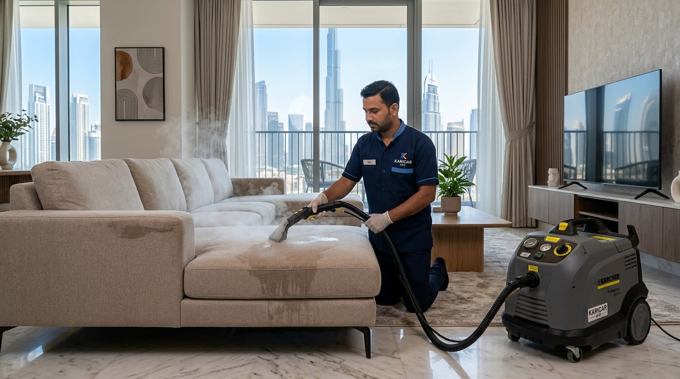 Deep cleaning add-on services Dubai sofa steam cleaning
by Karigar UAE in a Dubai apartment