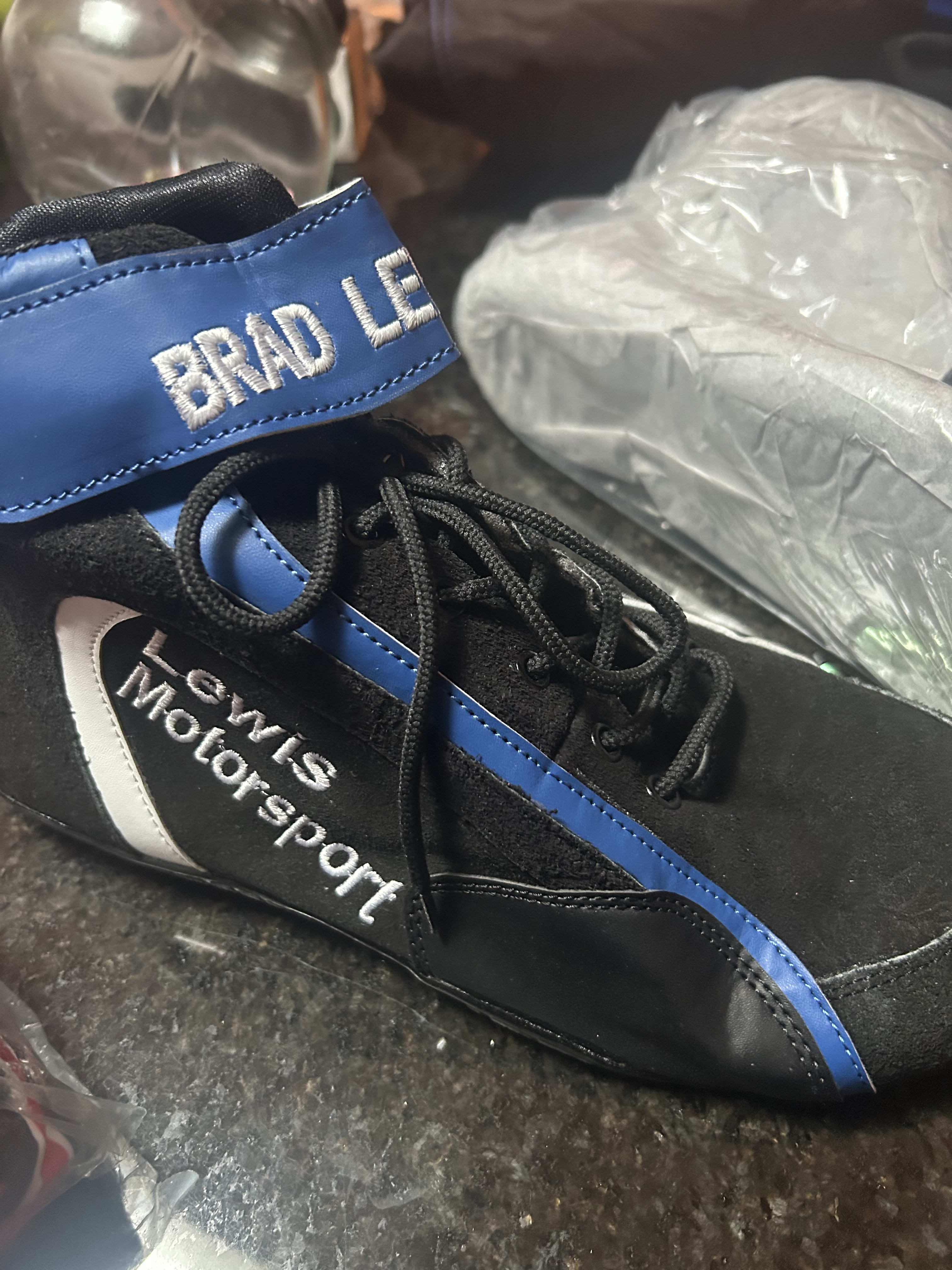 Black, blue & white racegear