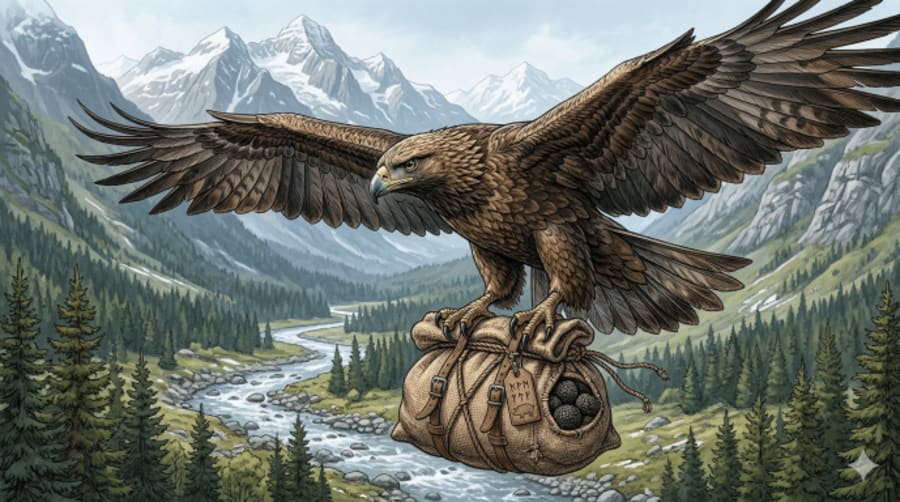 Un aigle de livraison survolant les montagnes