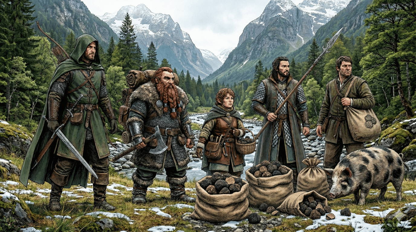 Middle-earth landscape with lush forests and distant mountains