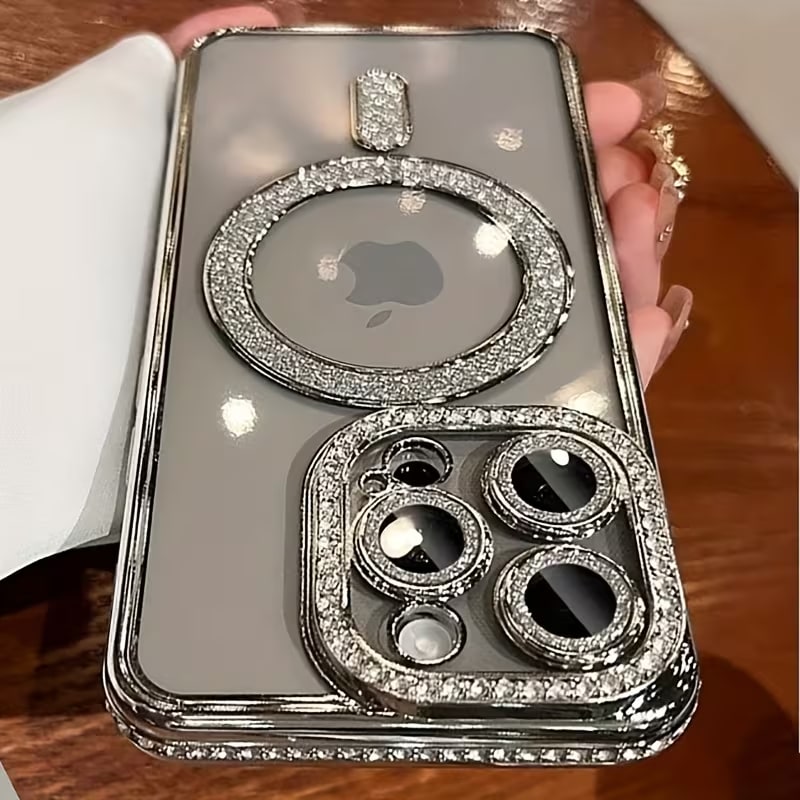 Capa Magnética para Celular de Novo Estilo com Strass para iPhone 16 15 14 13 12 11 Plus Pro Max