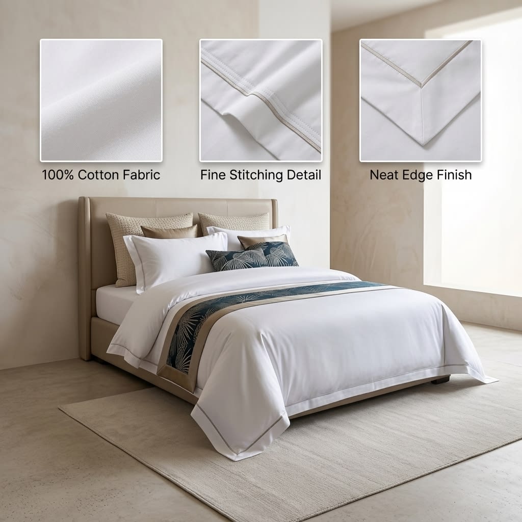 Conjunto de Roupa de Cama para Hotel para Todas as Estações, 4 Peças, 100% Algodão, Respirável, Antibacteriano, Retardante de Chamas, Lençóis