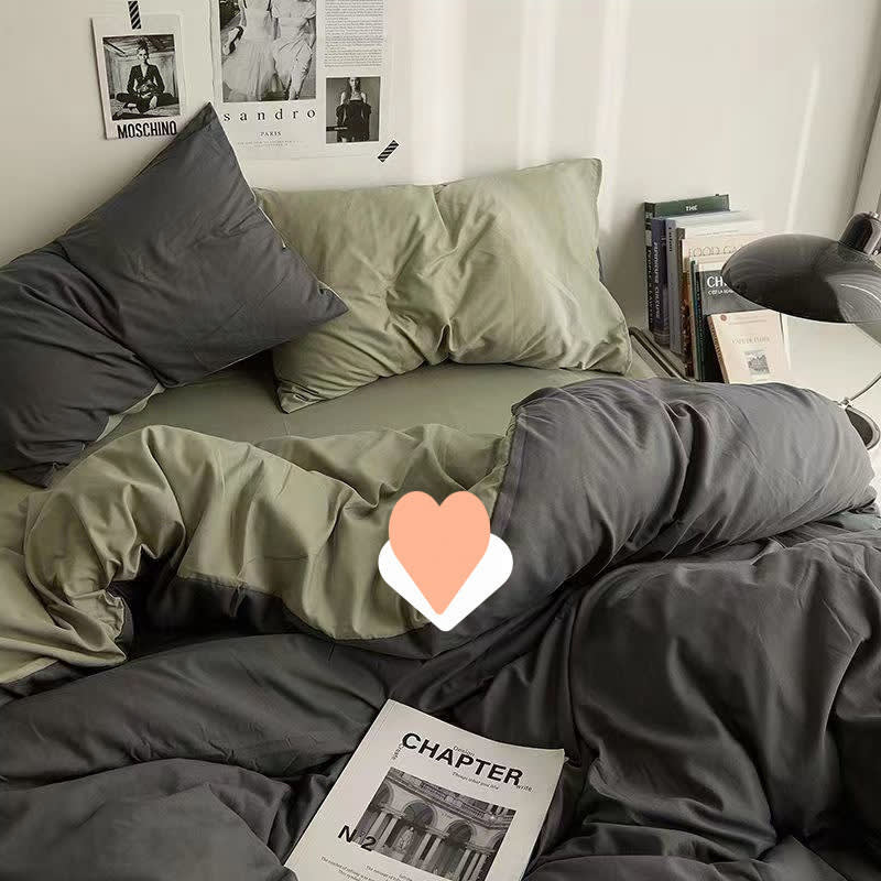 Conjunto de Cama de Quatro Peças em Cor Sólida, Estilo Minimalista