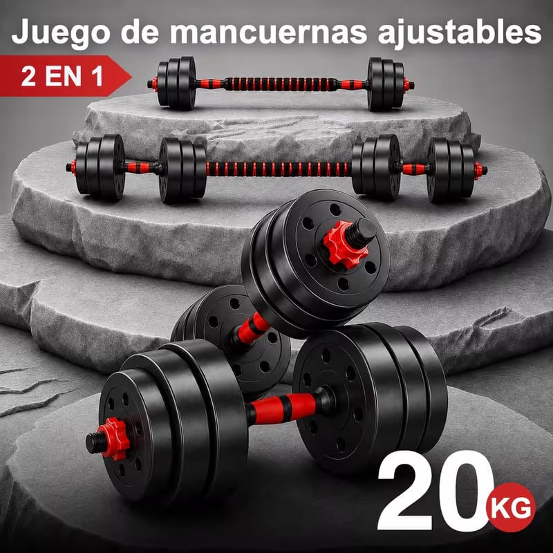 Conjunto de Halteres 10/15/20/25/30/40 kg com Barra de Ligação, 2 em 1 Pesos Ajustáveis para Fitness, Treino de Força em Casa e Ginásio