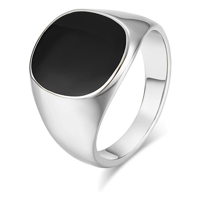 Anéis Masculinos Quadrados Pretos Personalizados para Noivado, Joias Geométricas, Anéis de Casamento Grandes em