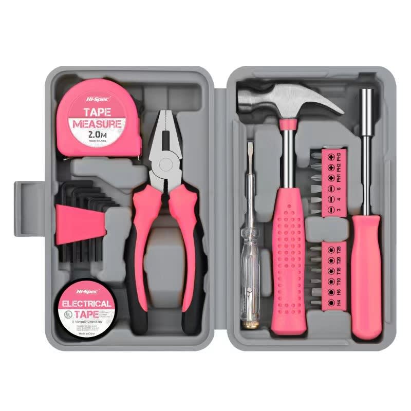 Kit de 24 peças de ferramentas para crianças: mini caixa, alicate, fita métrica, martelo, chave de fenda e chave inglesa, conjunto pequeno