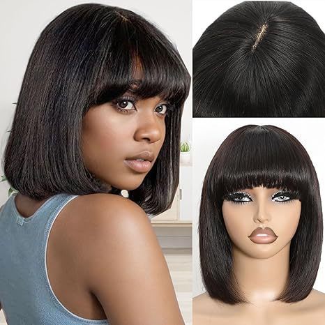 Peruca Bob Reta de Cabelo Humano Remy Brasileiro 100% com Base de Renda Completa - Resistente ao Calor e Colorível