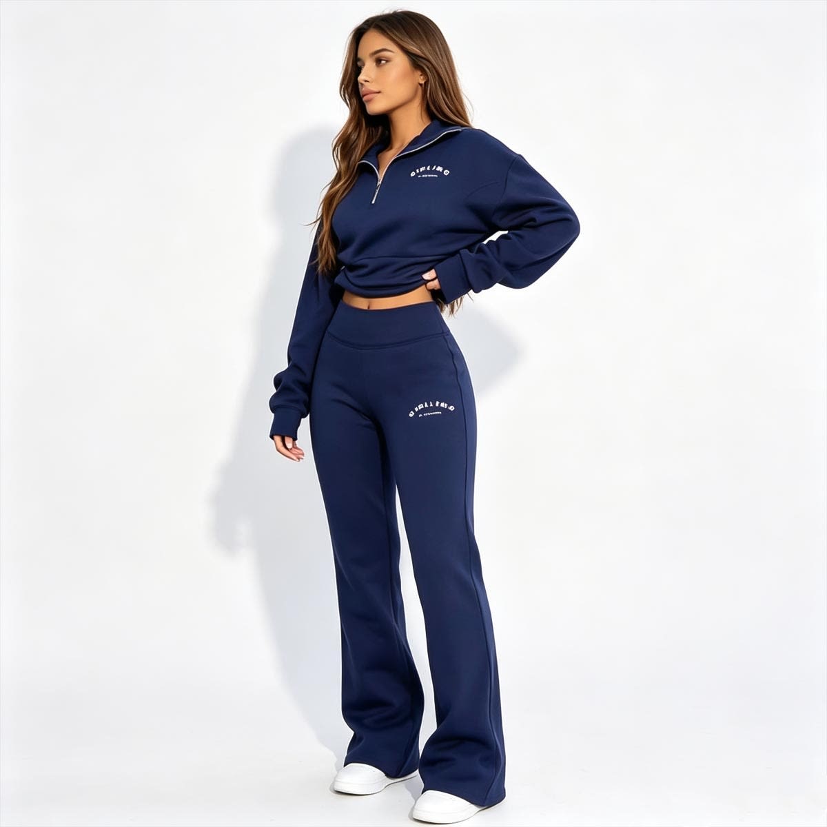 Conjunto Feminino de Moletom Cropped com Zíper e Calça Jogger