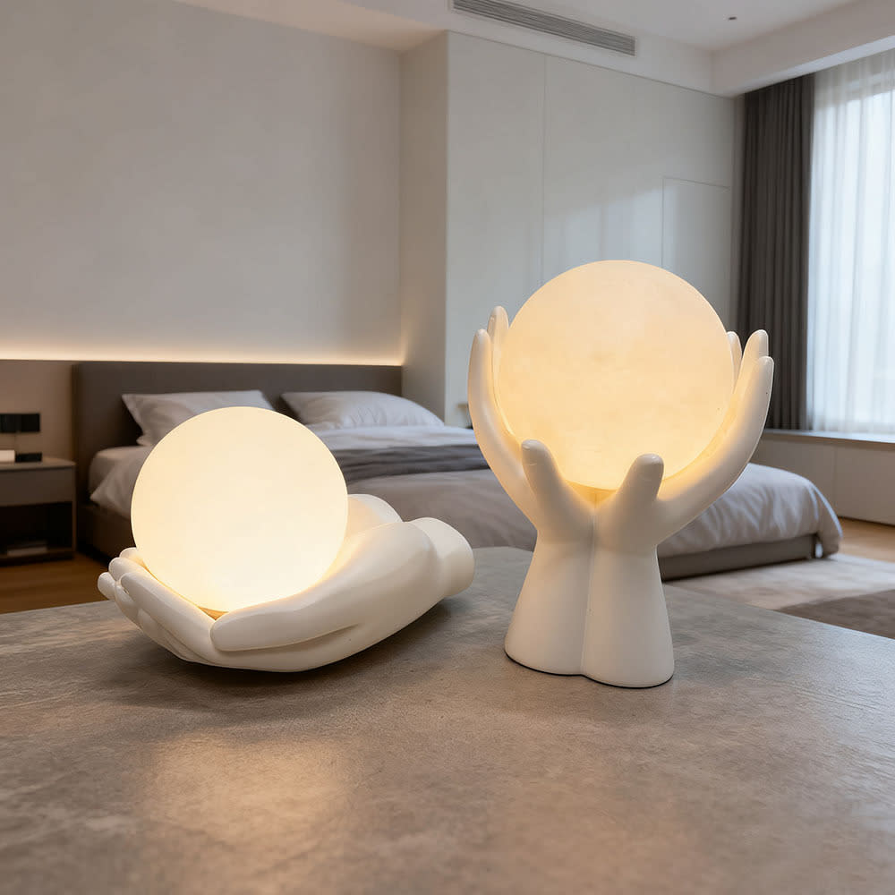 Bibelôs decorativos, luminária noturna de lua em formato de mão