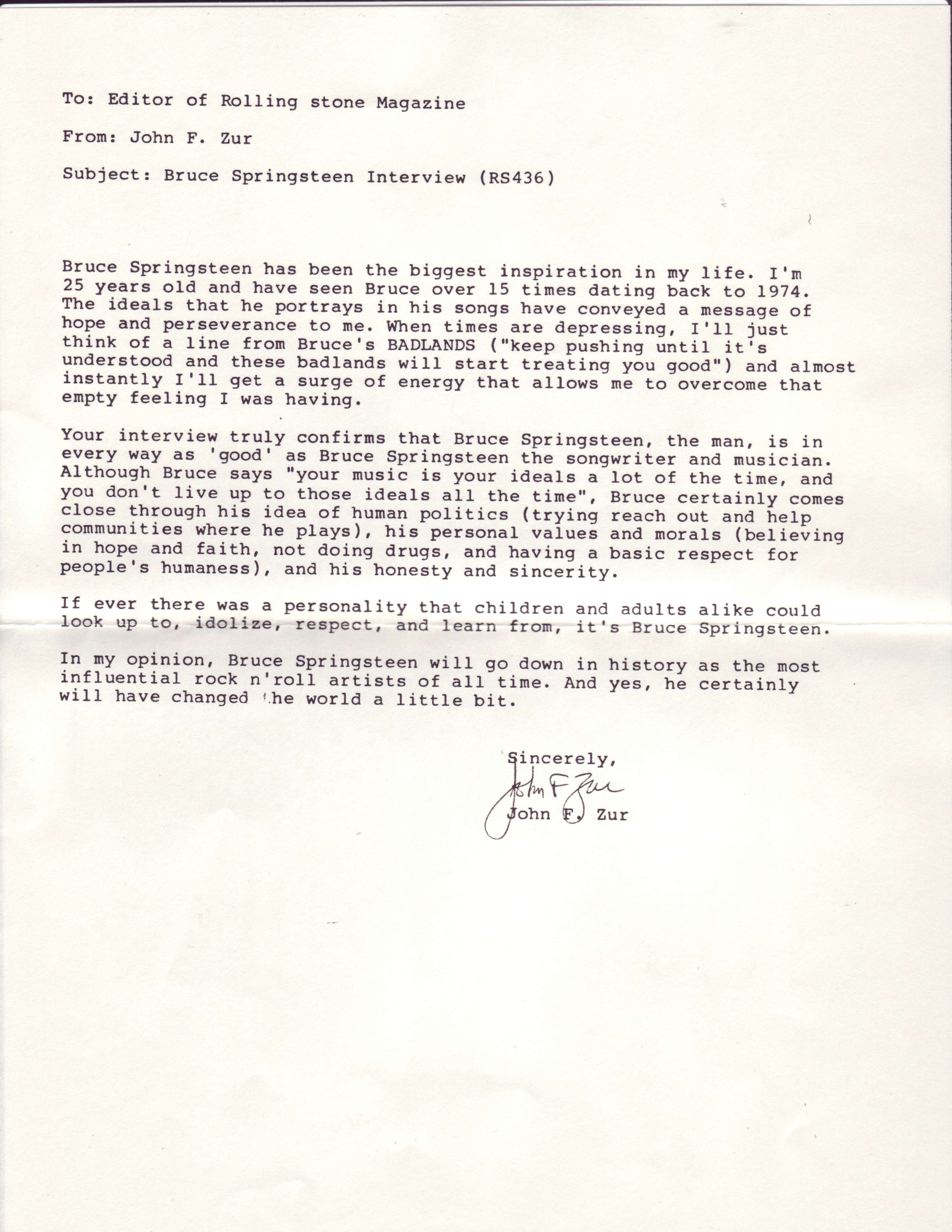 Another Letter to Rolling Stone