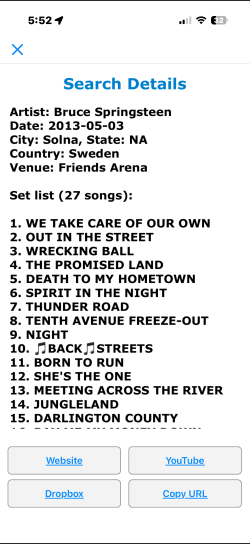 Concert details and setlist