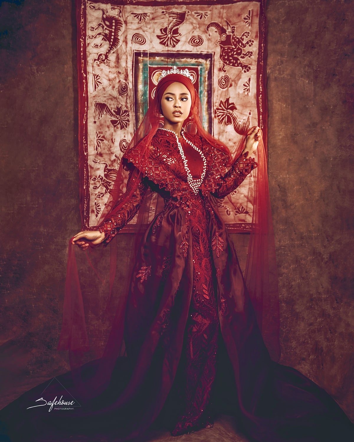 Maroon bridal dress