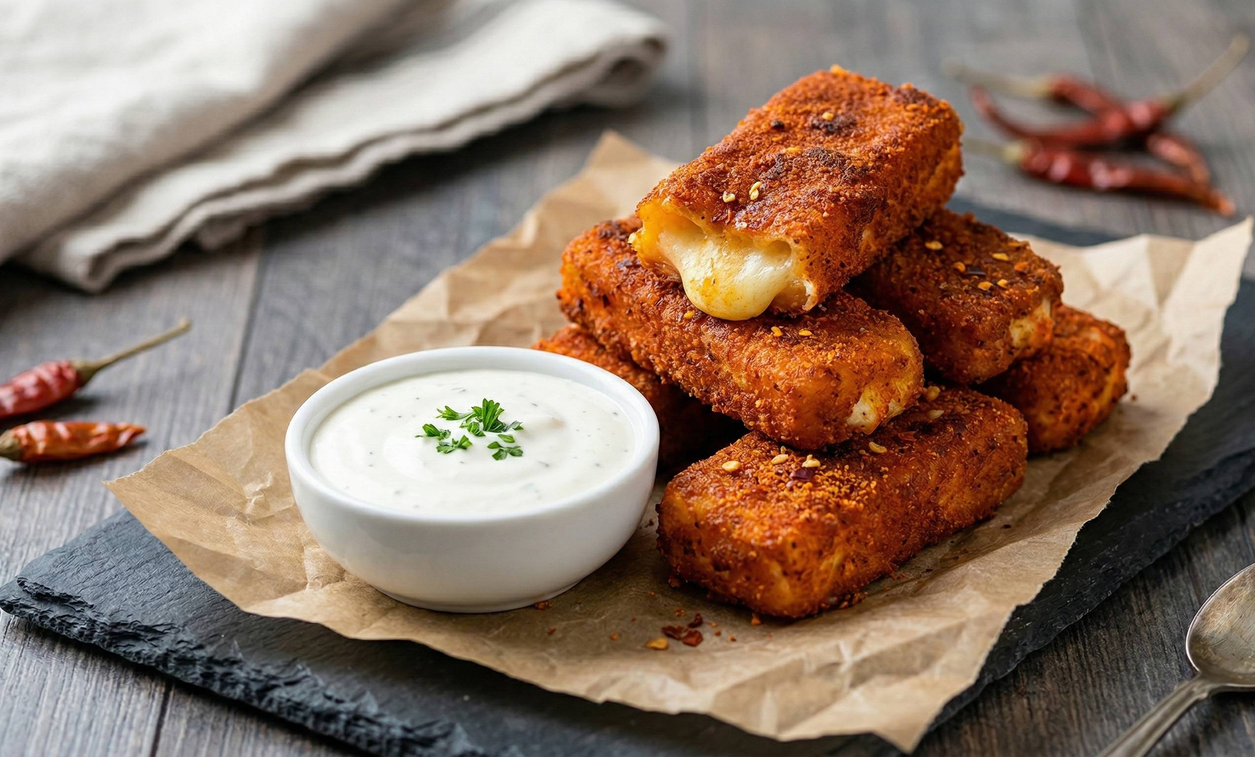 Homemade Nashville Hot Mozzarella Sticks