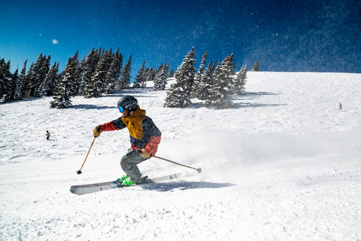 Spring skiing at Levi with bright sun and softening snow