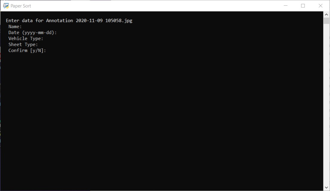 Paper Sort Entry Screen / Screenshot Paper Sort