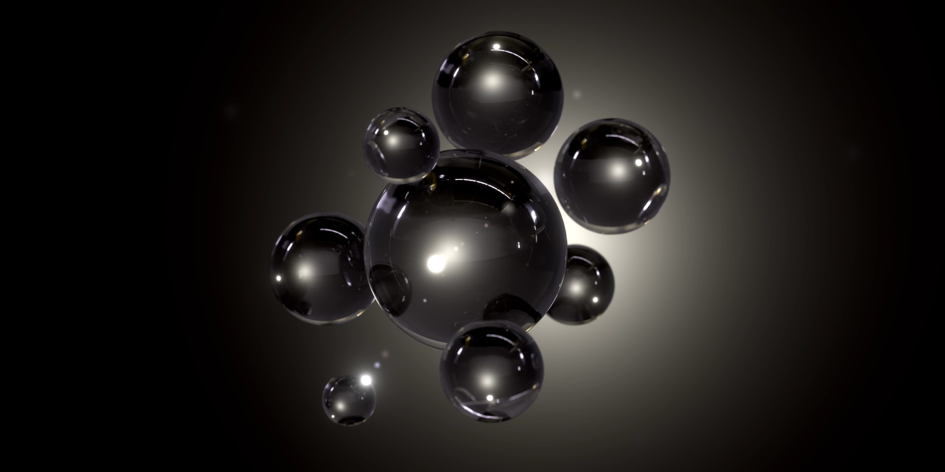 CGI product visualisation render — metallic spheres editorial composition, AI-directed campaign work by Kyven Studio Spain
