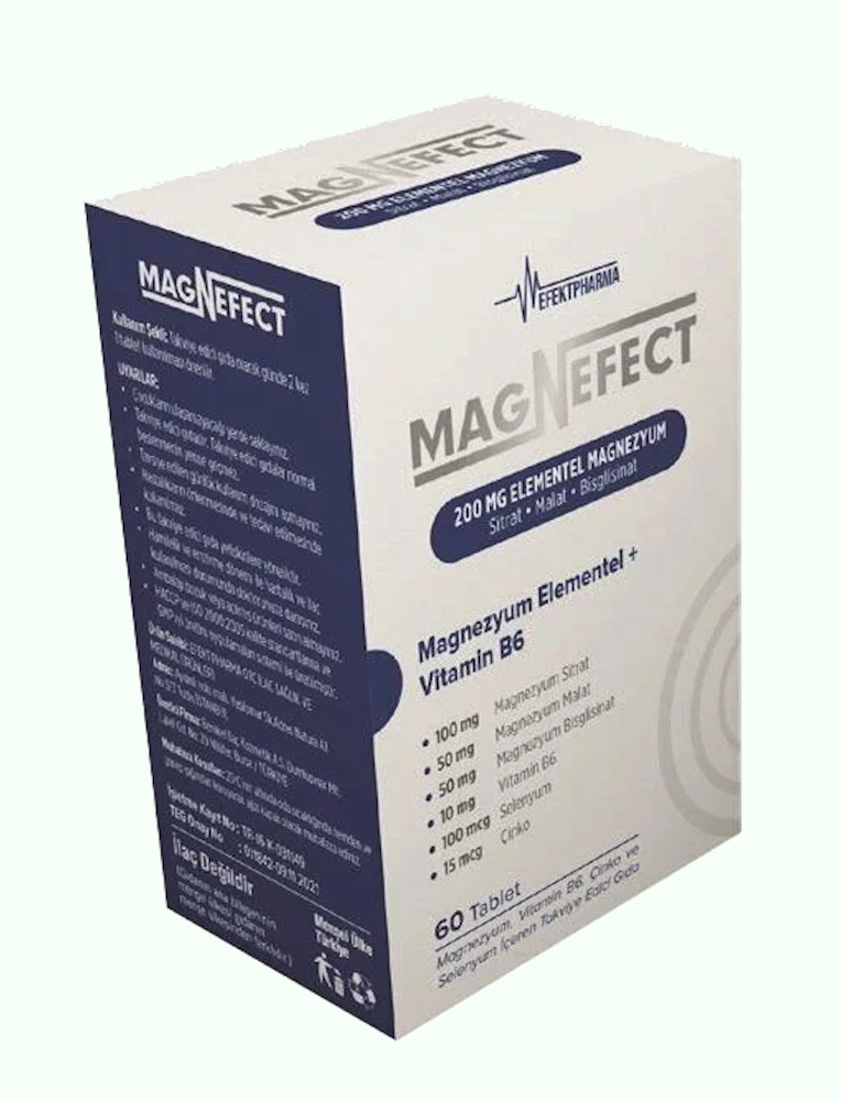 Magnefect 200 Мг элементарного магния с витамином B6, 60 таблеток, EFEKTFARMA