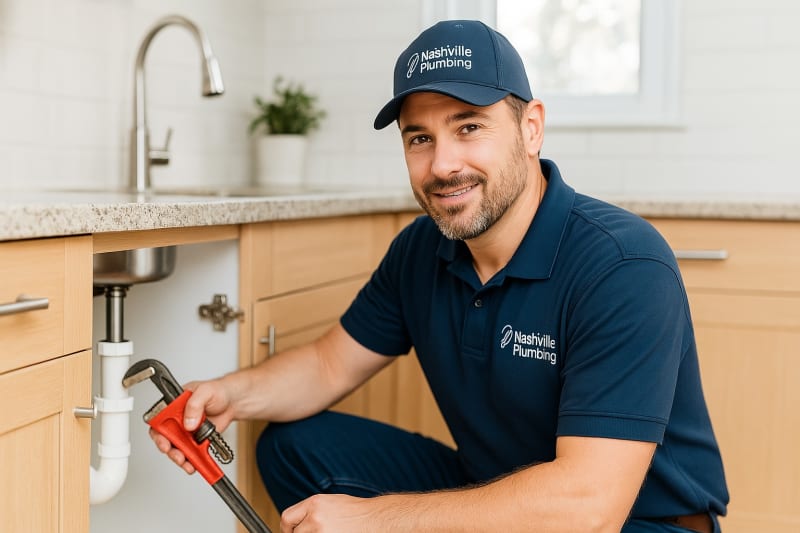 Nashville Plumbing technician working under a sink