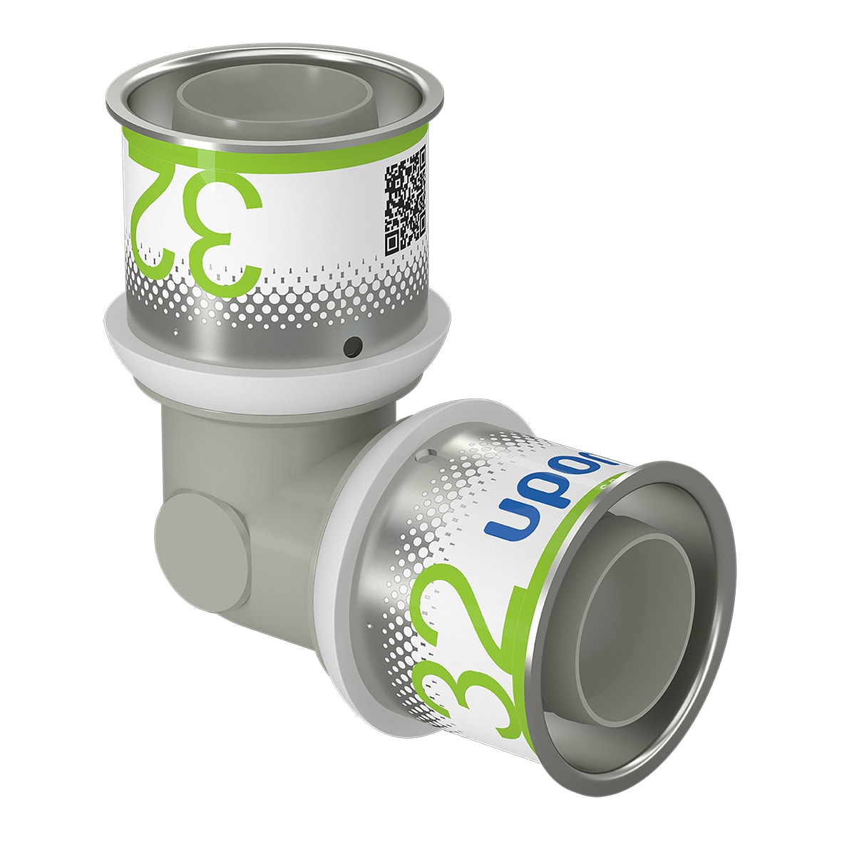UPONOR S-PRESS PLUS VINKEL PPSU 32-32, 90°, 2 ANSLUTNINGAR, GRÅ/ROSTFRI