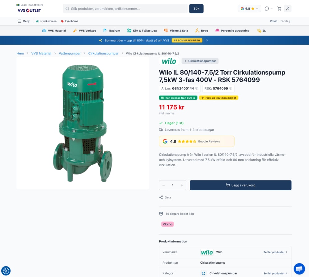 VVSOutlet.se – en produktsida