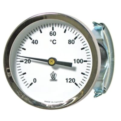 Anliggningstermometer förlängd hals 40 mm 0-+120°C med fastspänningsfjäder