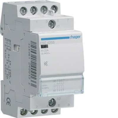 Hager Kontaktor 25A 4NO 230V AC - Brumfri Styrning - E3279351