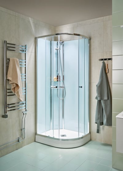 Alterna Picto Duschkabin 80x80 cm med skjutdörrar, utan blandare, vit klarglas