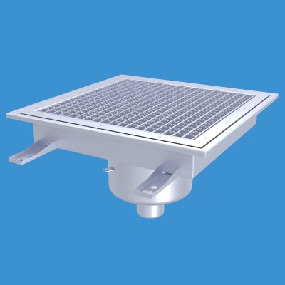 Golvbrunn FURO 113 för plastmattgolv, syrafast rostfritt stål, 400x400mm