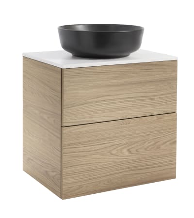 KOMMOD ISELLA 60 EK MED VIT BÄNKSKIVA OCH RUNT SVART MATT TVÄTTSTÄLL 42 CM