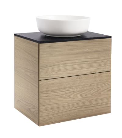KOMMOD ISELLA 60 EK MED SVART BÄNKSKIVA OCH RUNT VIT MATT TVÄTTSTÄLL 42 CM