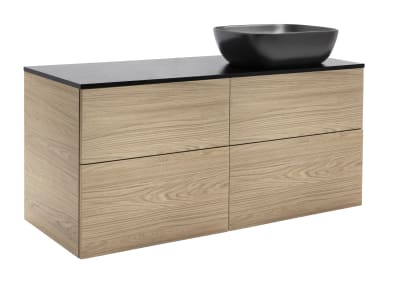 KOMMOD ISELLA 120 EK MED SVART BÄNKSKIVA OCH REKTANGULÄRT SVART MATT TVÄTTSTÄLL 46X33 CM