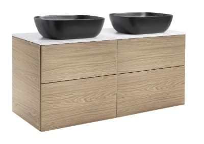 KOMMOD ISELLA 120 EK MED VIT BÄNKSKIVA OCH 2 STK REKTANGULÄRA SVARTA MATTA TVÄTTSTÄLL 46X33 CM