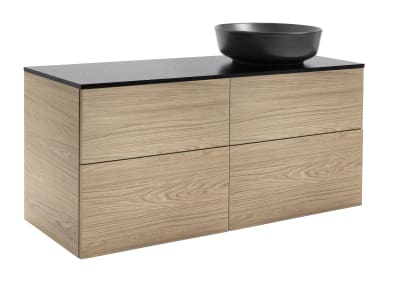 KOMMOD ISELLA 120 EK MED SVART BÄNKSKIVA OCH RUNT SVART MATT TVÄTTSTÄLL 42 CM