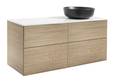 KOMMOD ISELLA 120 EK MED VIT BÄNKSKIVA OCH RUNT SVART MATT TVÄTTSTÄLL 42 CM